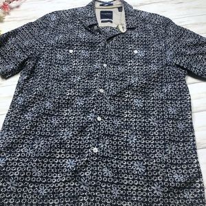 Tommy Bahama Navy Blue Print Button Up Shirt - Large